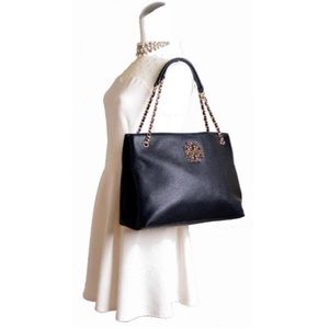 Tory Burch Britten Triple Compartment Tote Black Leather